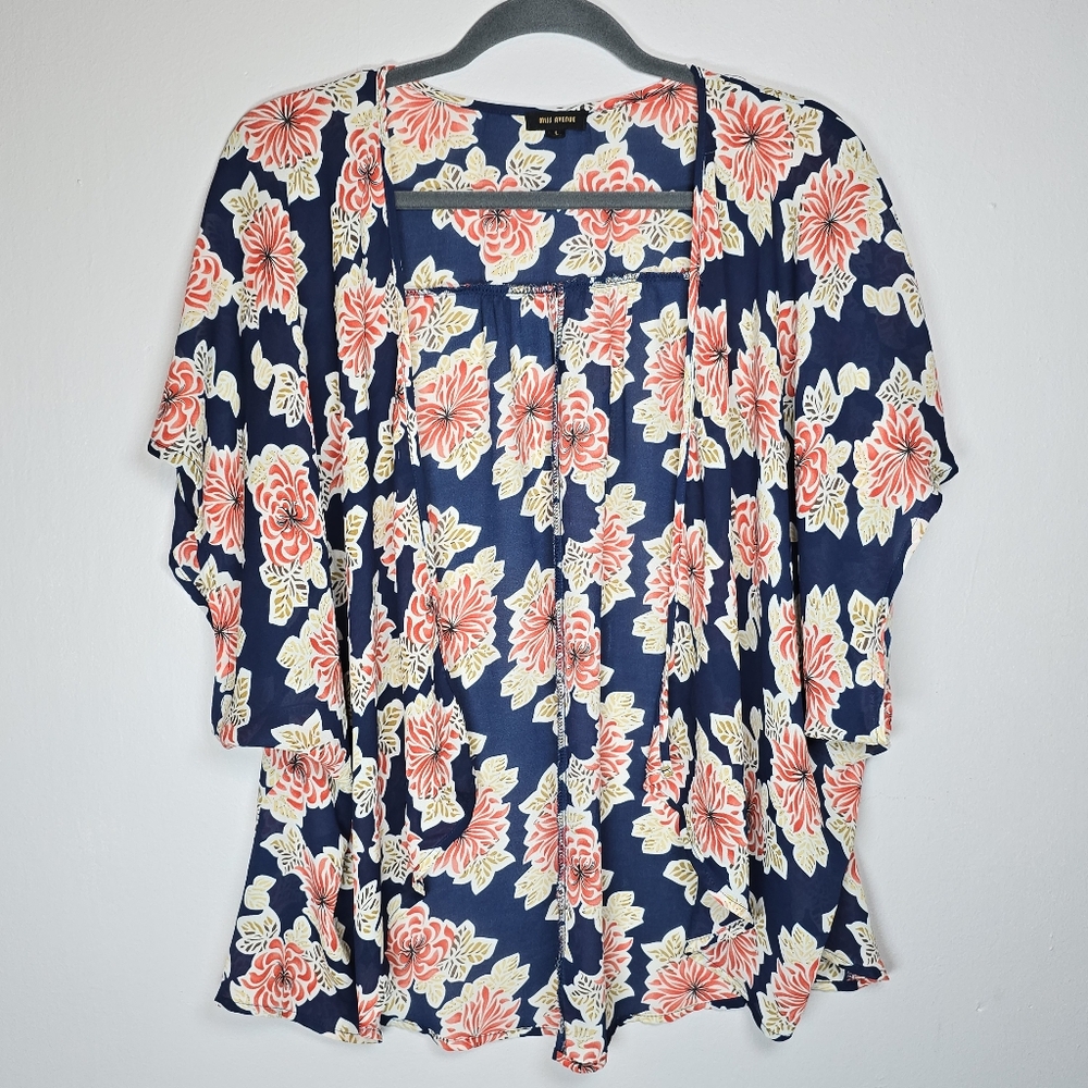 Miss Avenue Women's Floral Tropical Summer Open Cardigan Kimono Short Sleeve L